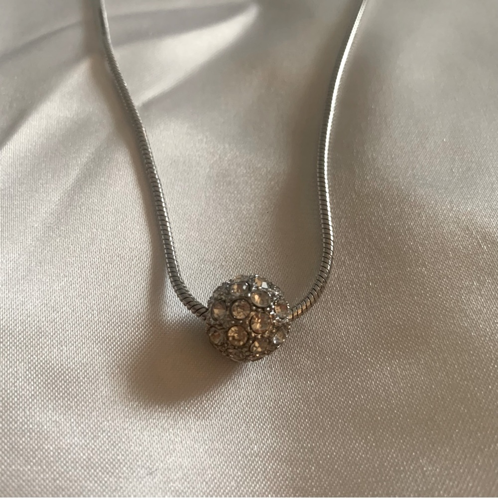 New! ‎ Crystal Diamond ball on silver 21 inch necklace  Swarovski element